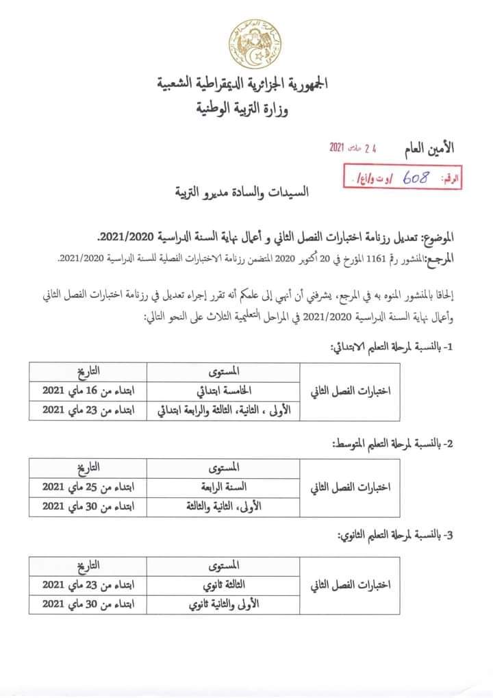 اختبارات الفصل الثاني 2021